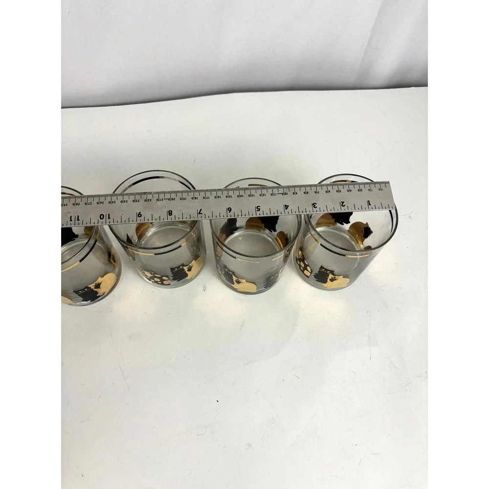 Georges Briard Mid Century Cat Glasses Set of 4 Gold Accent‎ Tumblers